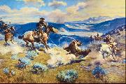 Charles M Russell Loops and Swift Horses are Surer Than Lead USA oil painting artist